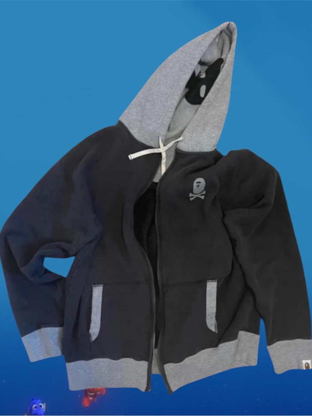 Bape Black & Gray Zip-Up Hooded Sweater with Skull Logo